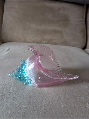 Pink and Aqua Blown Glass Seashell Accent Sculpture